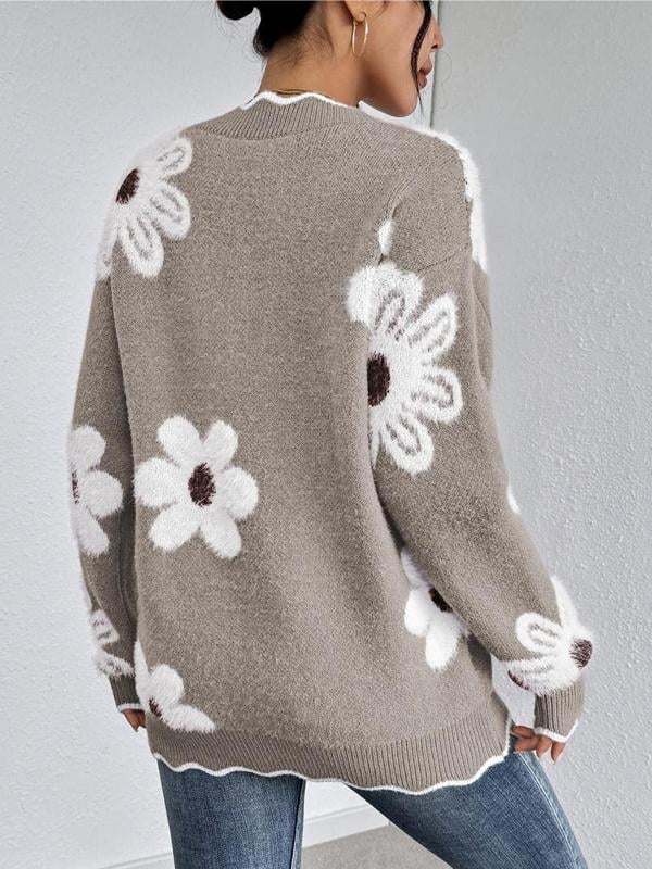 Odette™ - Pull Floral Élégant avec Bordure Festonnée