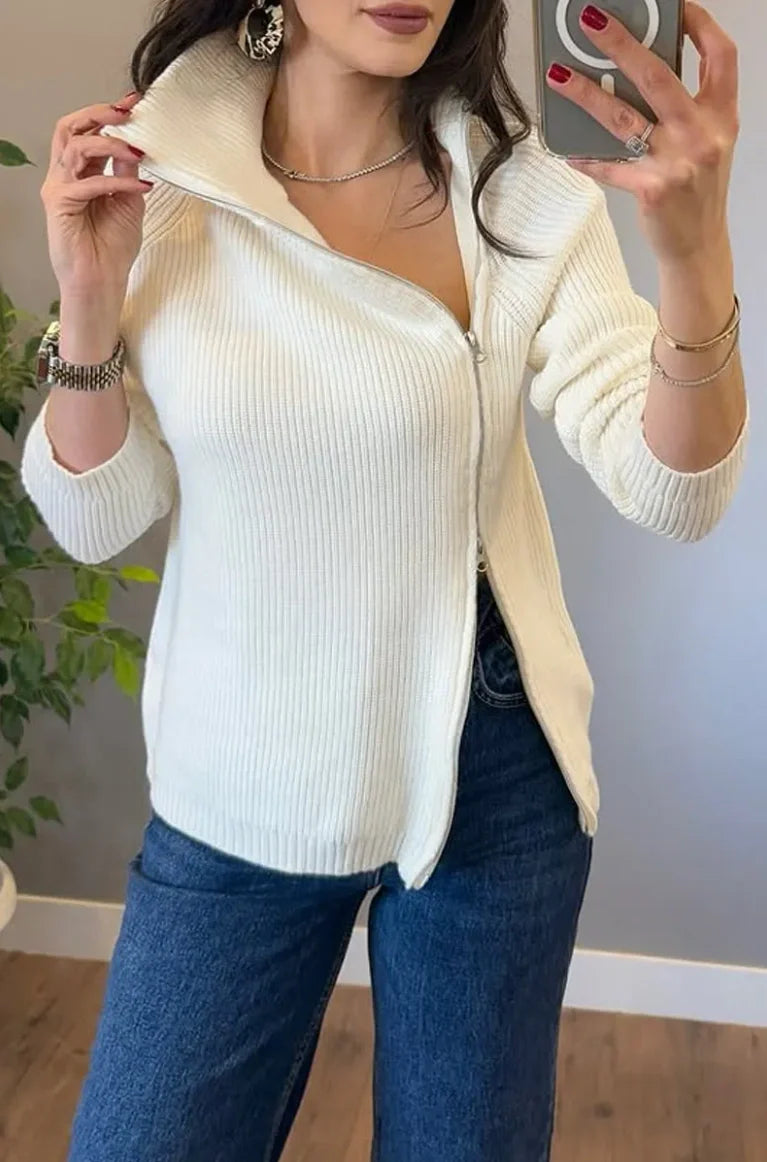 Lucienne™ - Pull Tricot Asymétrique à Double Fermeture Éclair