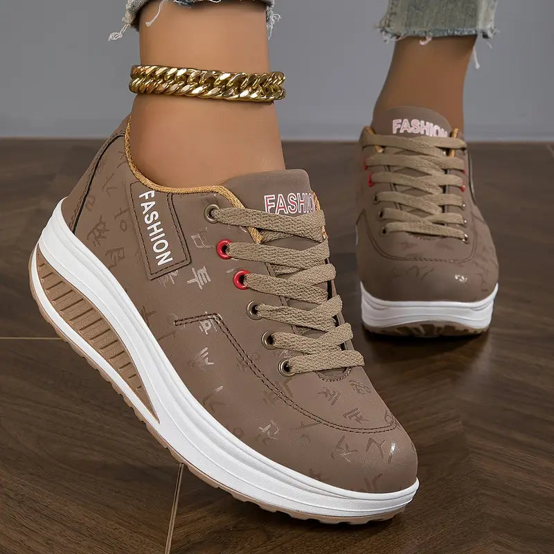 Brelina™ - Baskets femme plateforme lacets cuir synthétique confort quotidien