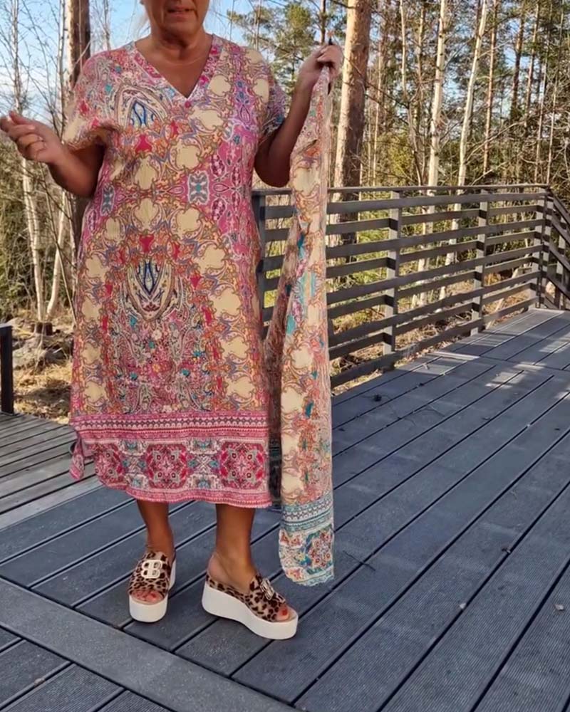 Ailina™ -Robe col V imprimée