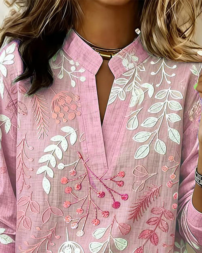 Drynora™ - Blouse femme imprimée florale col ouvert manches longues style élégant