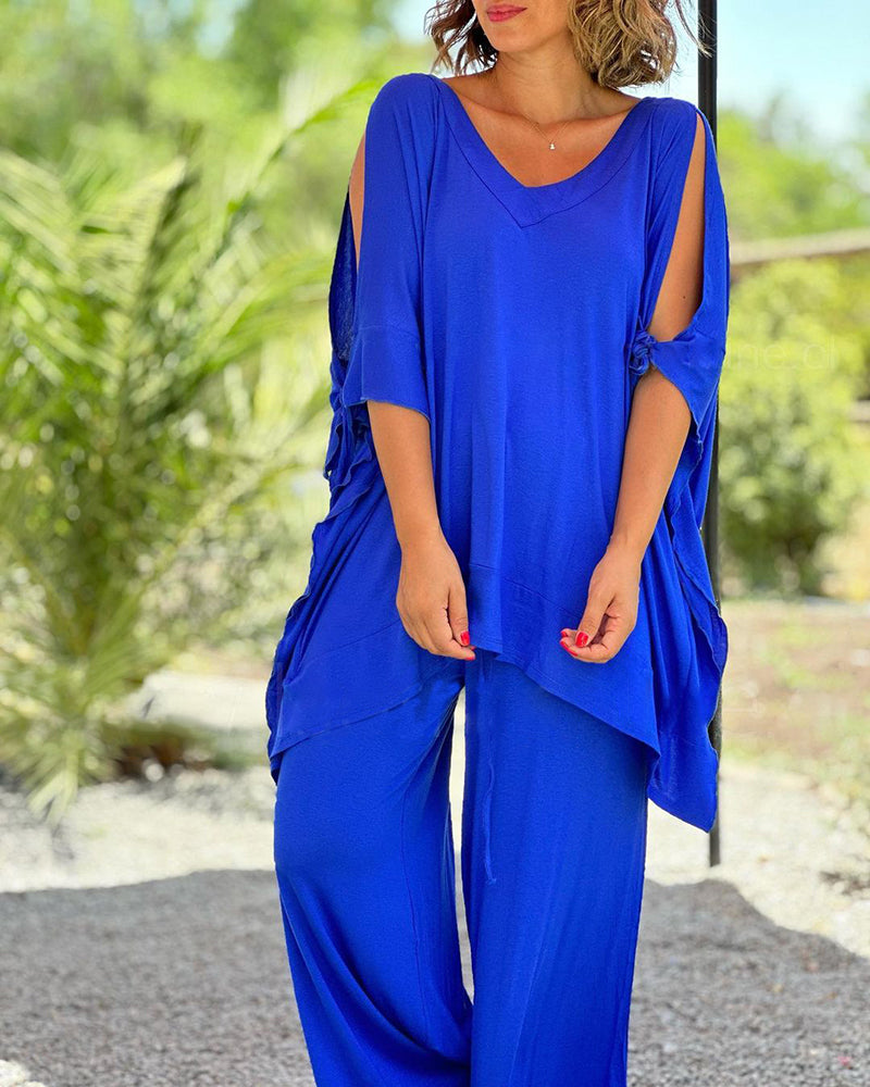 Ginevra™ - Ensemble décontracté deux pièces à décolleté en V et pantalon à jambes larges