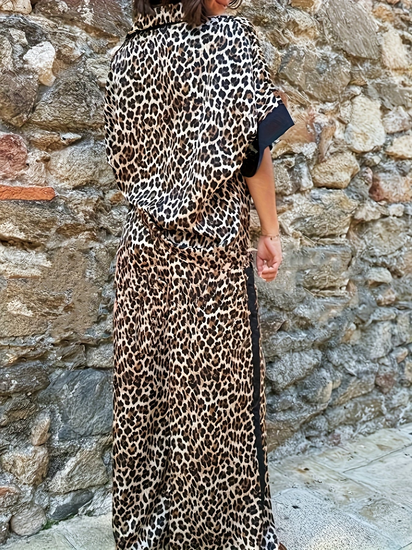 Cyra™ - Ensemble Imprimé Léopard avec Pantalon à Jambes Larges