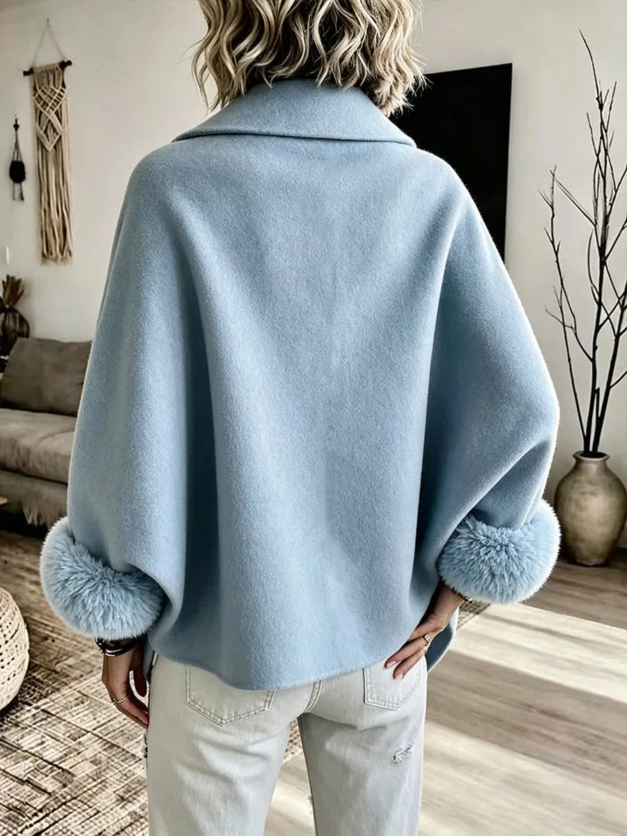 Lammie - Veste femme drapée avec poignets en fausse fourrure