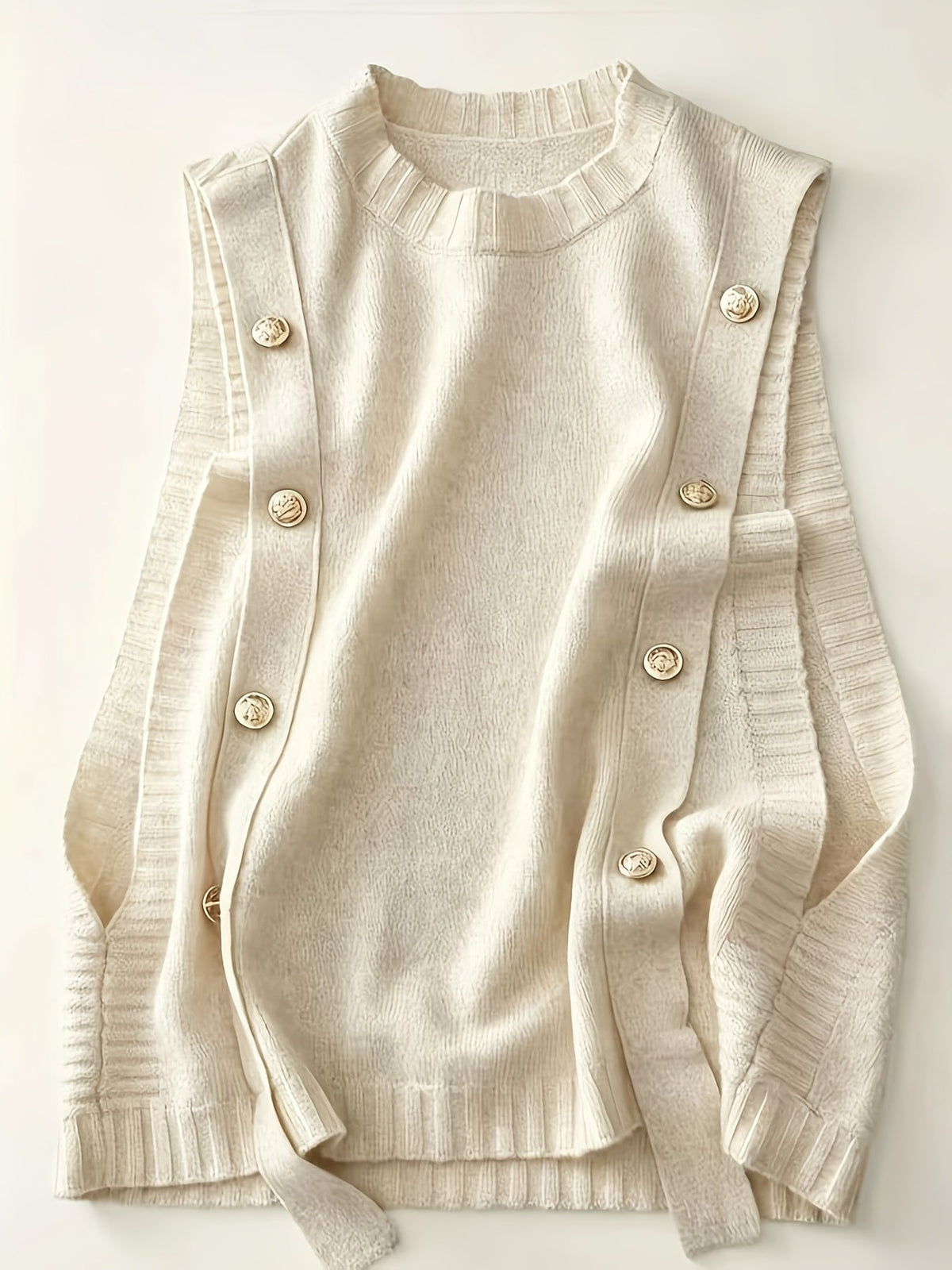 Maëlie - Gilet sans manches femme en maille à boutons décoratifs