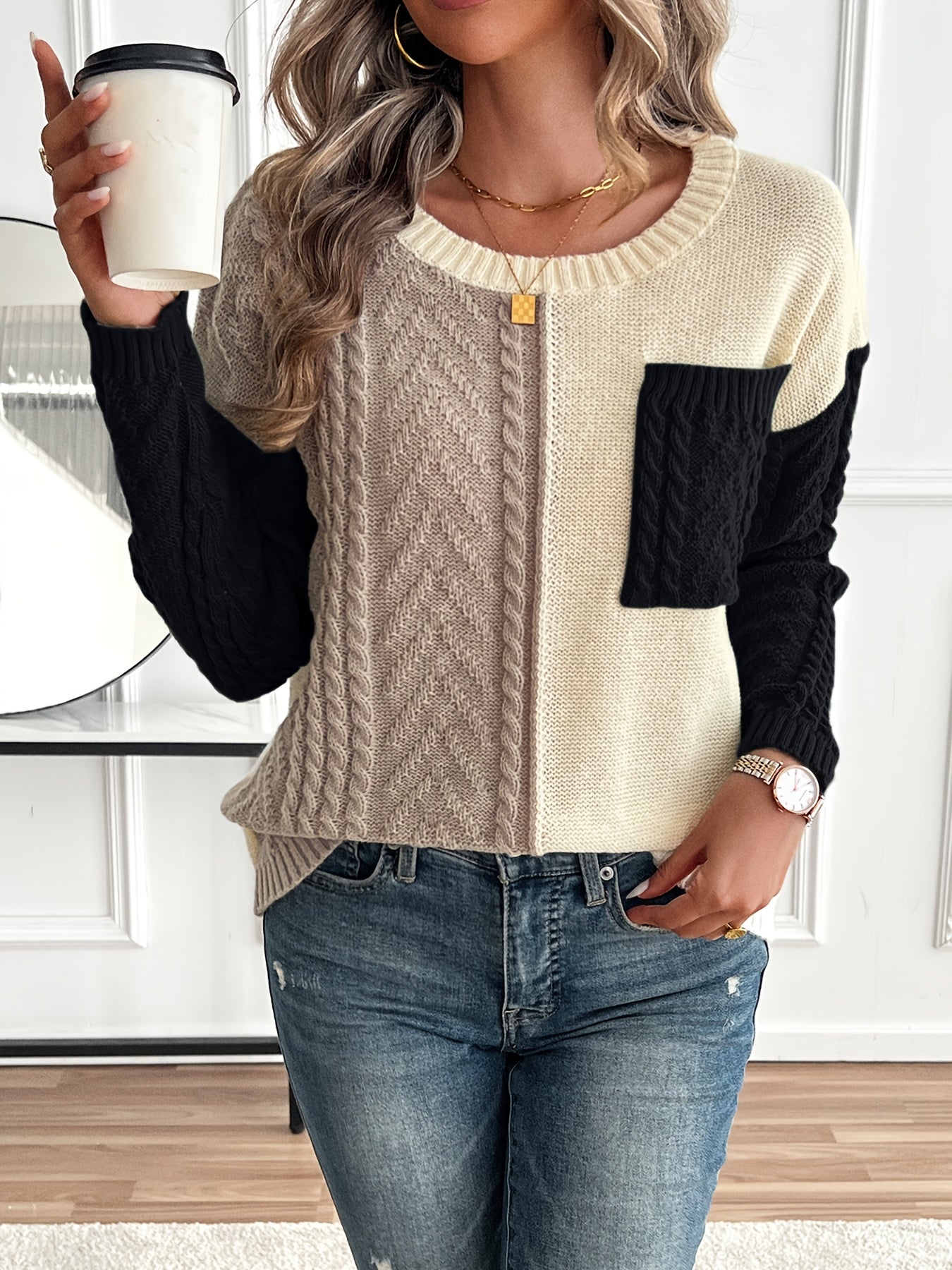 Maëlle™ - Pull Bicolore à Col Roulé