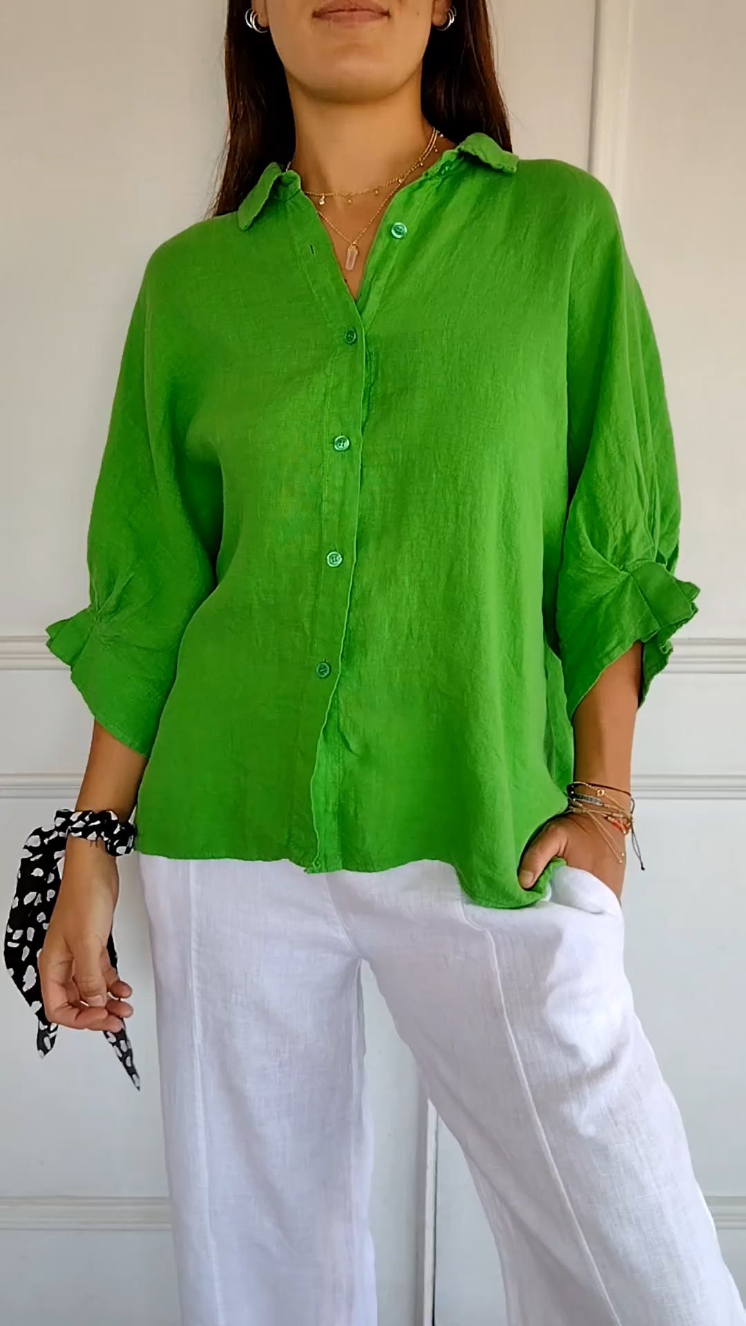 Delphira™ - Chemise en coton et lin nouée dans le dos