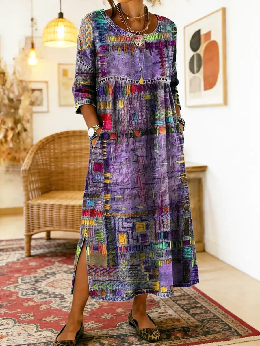 Lunethra™ - Robe Denim Patchwork Ethnique Femme