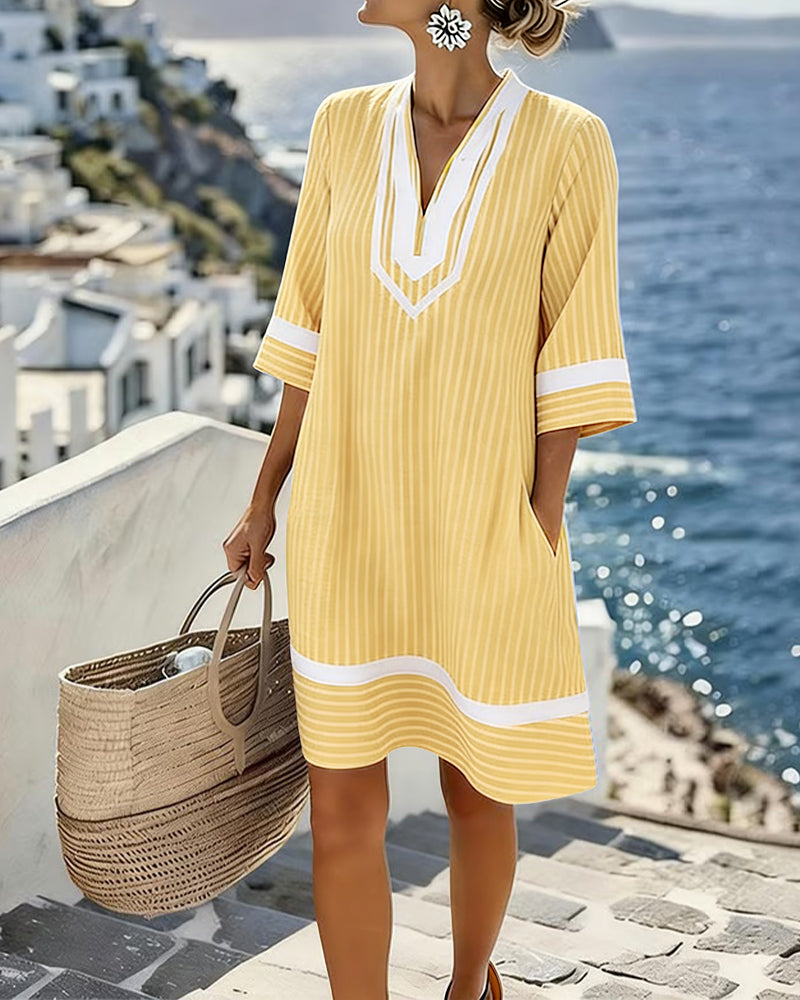 Telyxa™ - Robe Femme Rayures Fluide Col V Style Estival