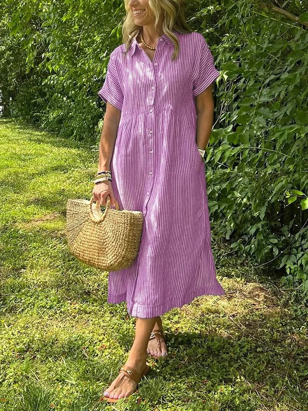Melania™ - Robe chemise rayée avec revers et boutons | Avec poches fonctionnelles