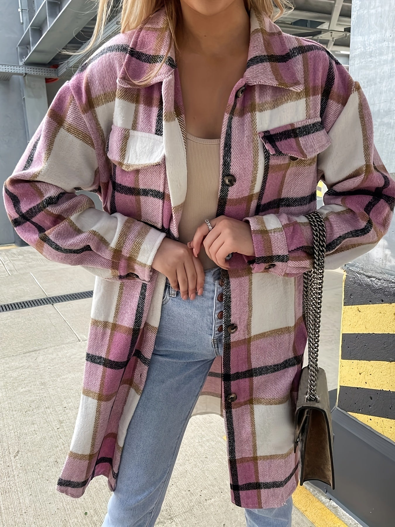 Evelora™ - Veste Longue à Imprimé Carreaux pour Femmes