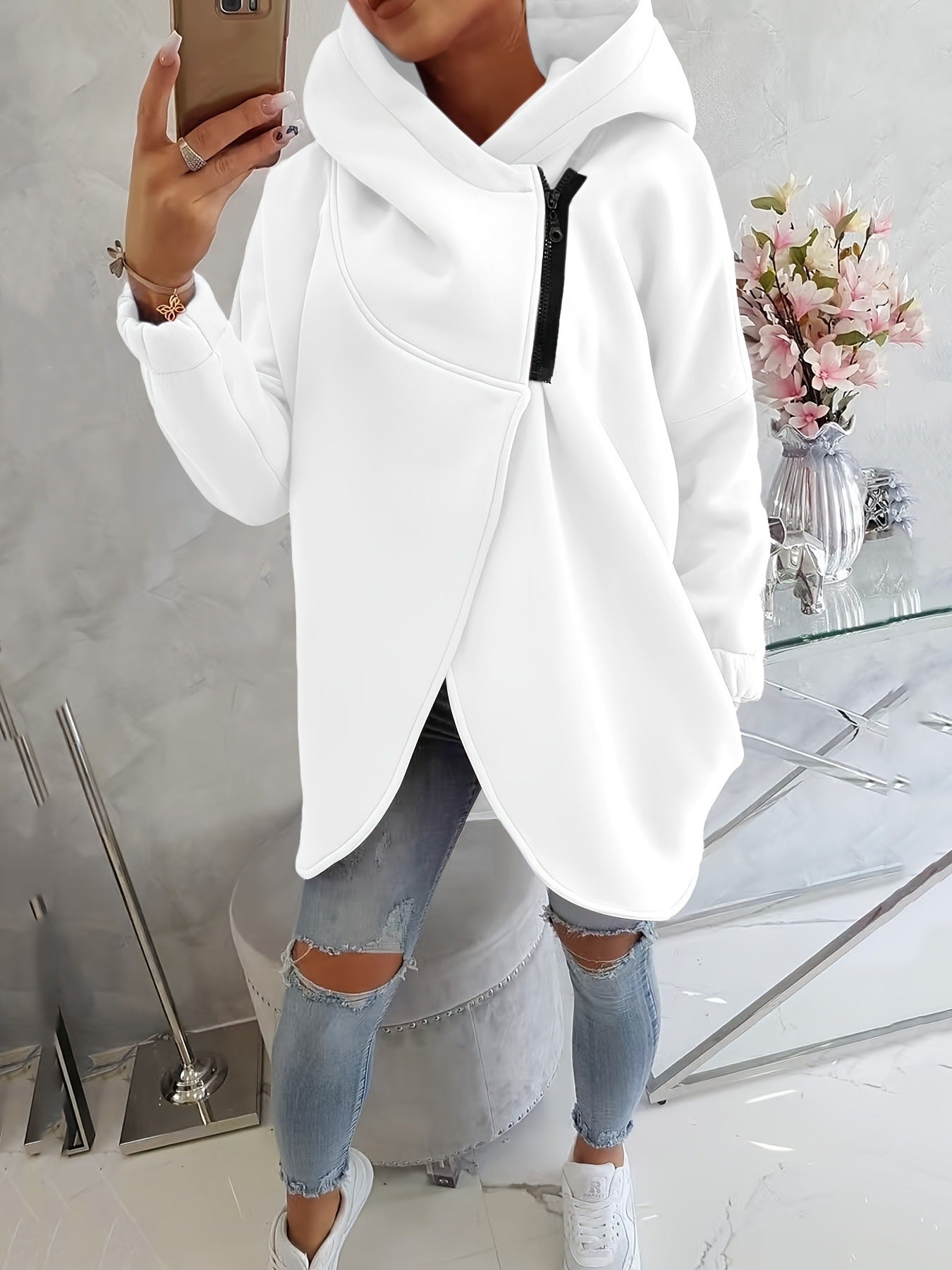 Quenlisse™ - Sweat à capuche zippé pour femme avec poches avant
