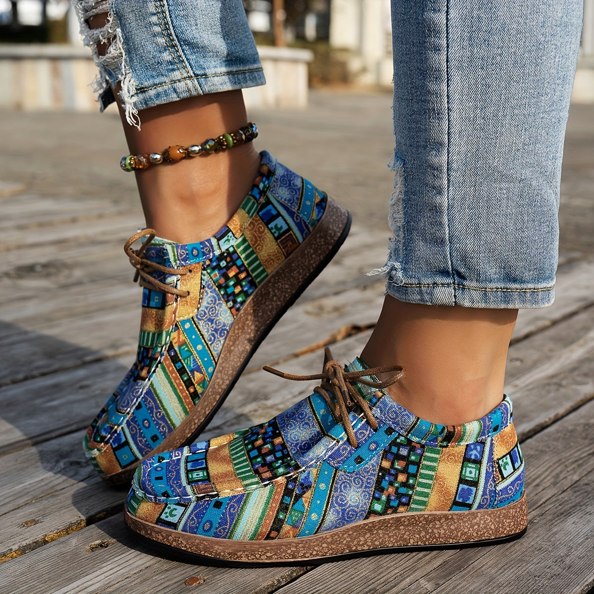 Éléonore - Baskets femme patchwork à lacets pour confort quotidien