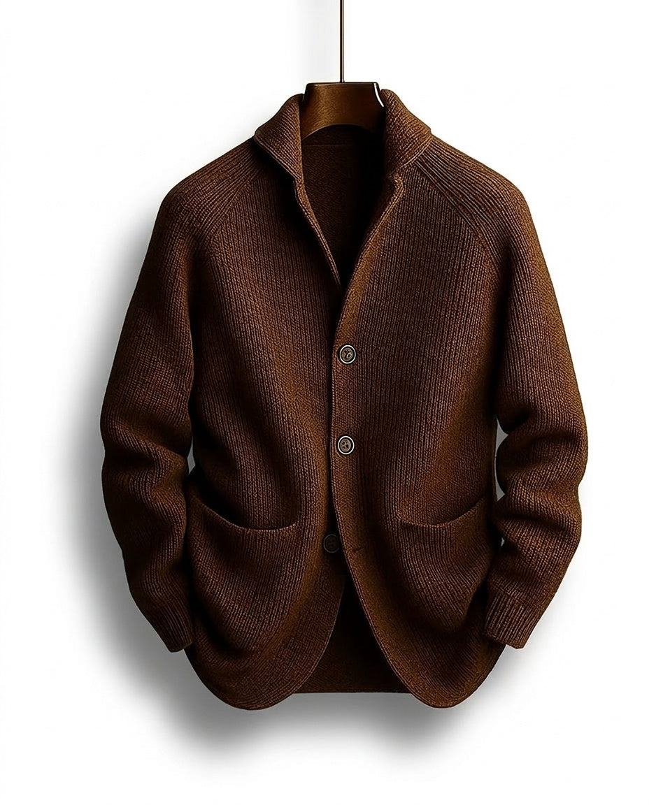 Kevin - Cardigan homme en maille côtelée à col châle et boutons