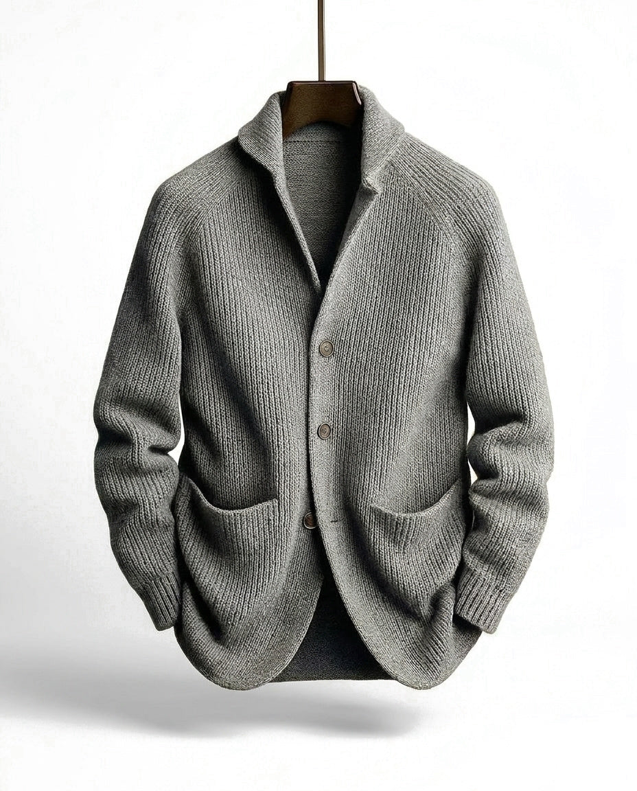 Kevin - Cardigan homme en maille côtelée à col châle et boutons