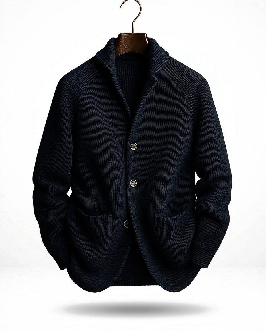 Kevin - Cardigan homme en maille côtelée à col châle et boutons