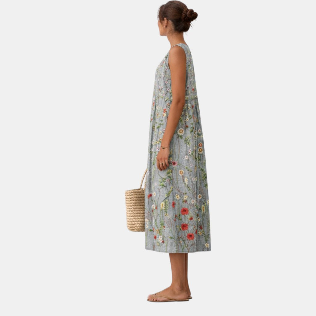 Jovisse - Robe midi femme fluide à col rond