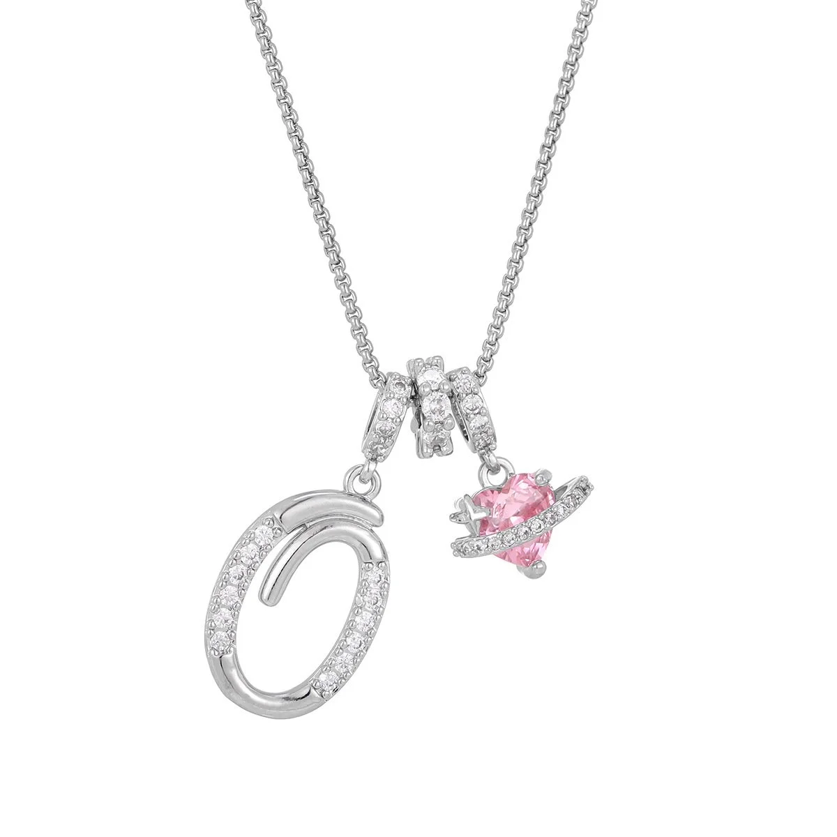 Carmelle™ - Collier Initiale Avec Cœur Rose Brillant