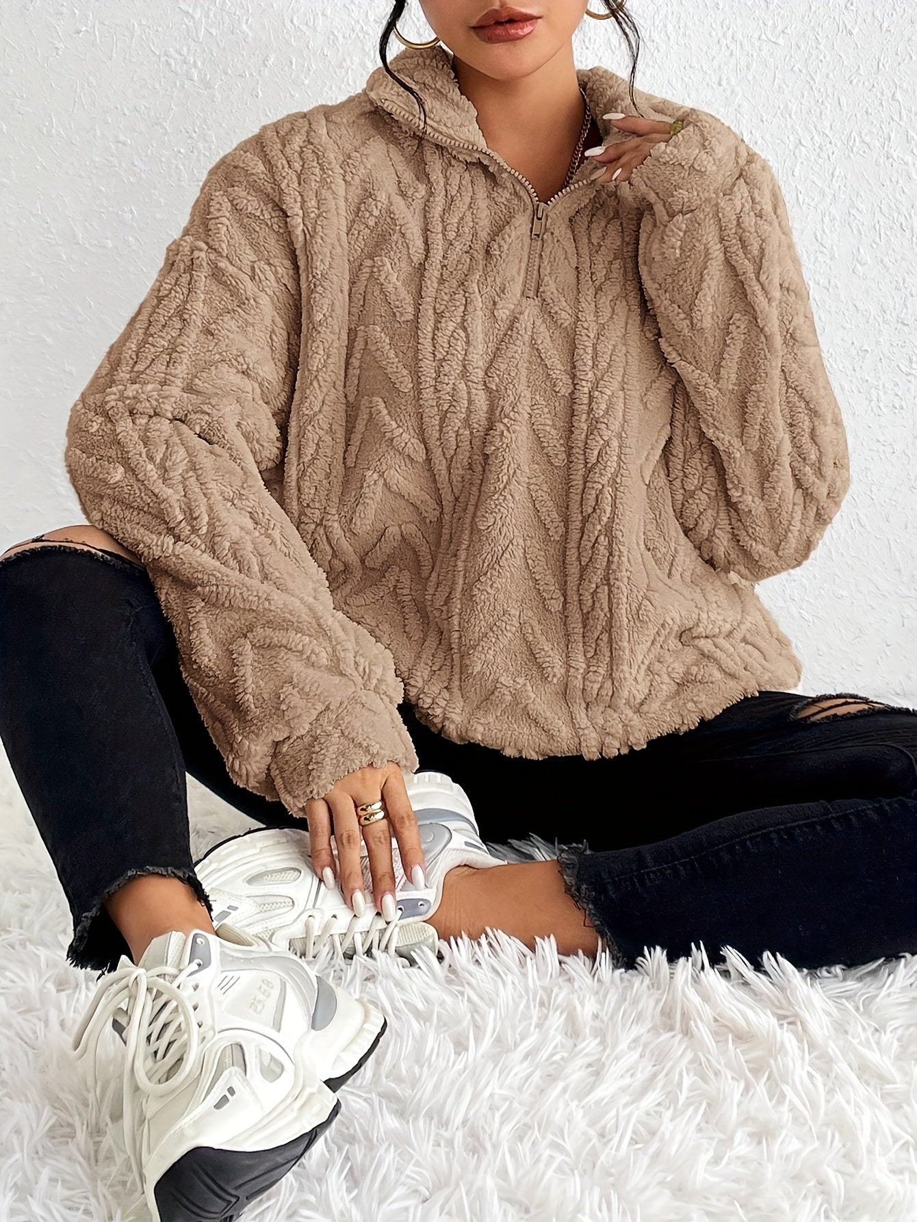Claudette™ - Sweatshirt Luxe en Fleece à Tricot Cable