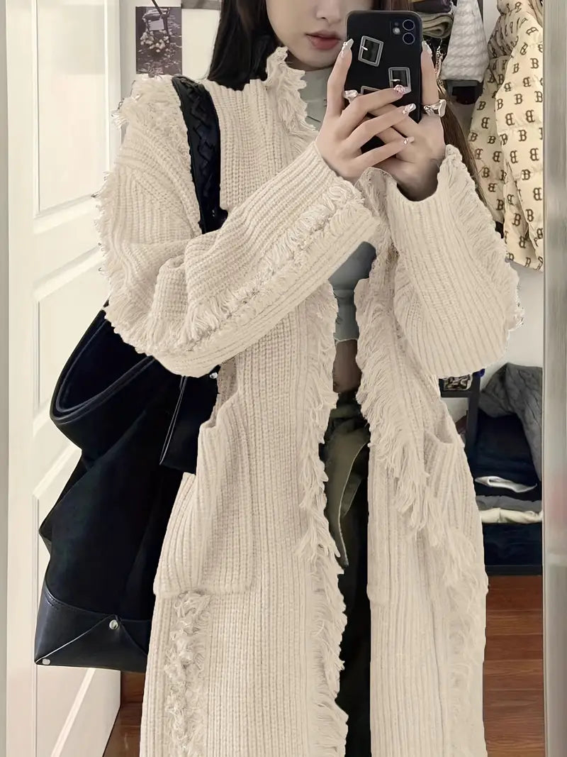 Reine™ - Cardigan Long à Franges – Style Décontracté et Tendance