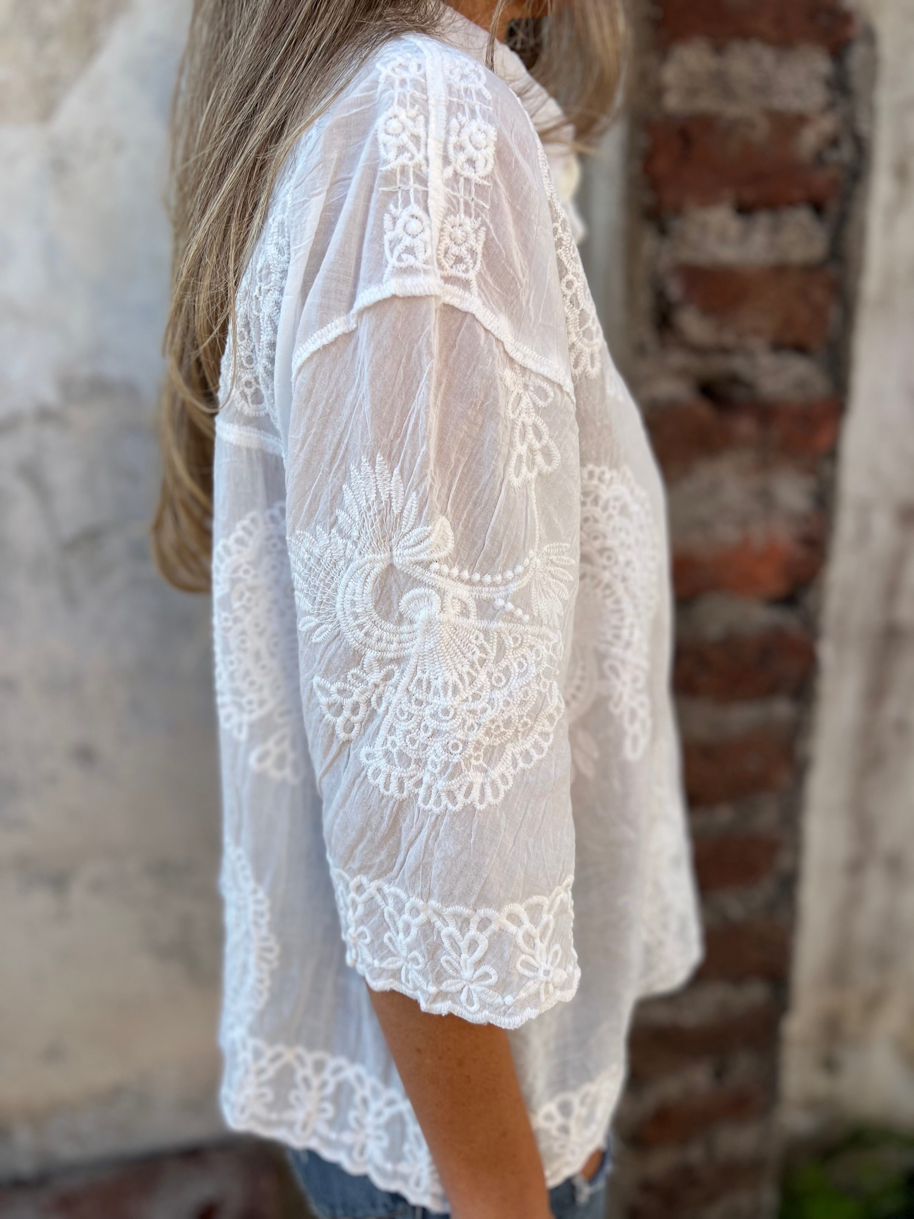 Audette™ - Blouse Élégante en Dentelle Brodée