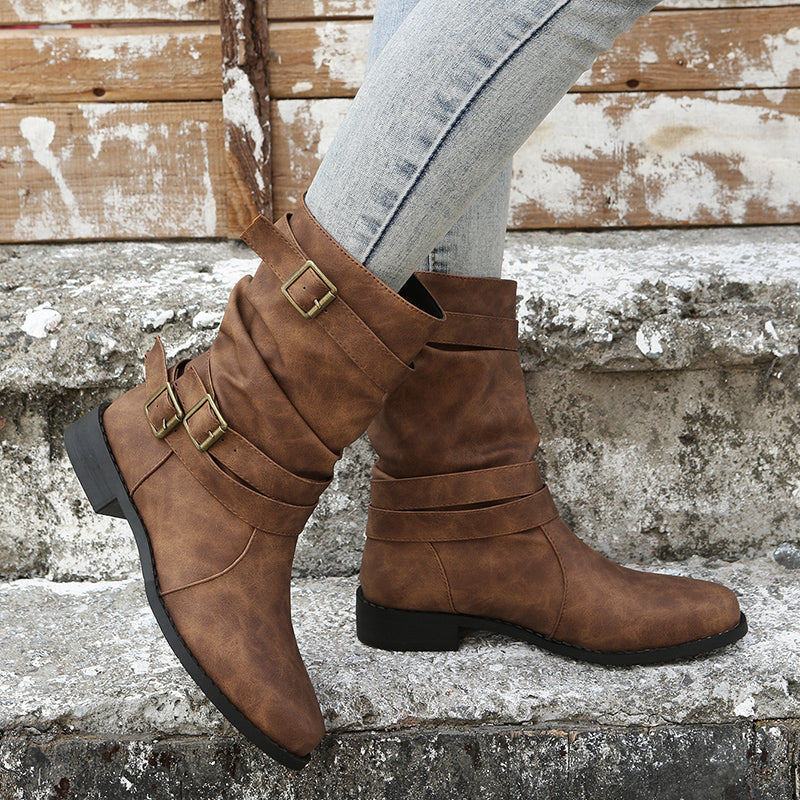 Nettie™ - Bottes Rétro en Cuir pour l'Automne-Hiver