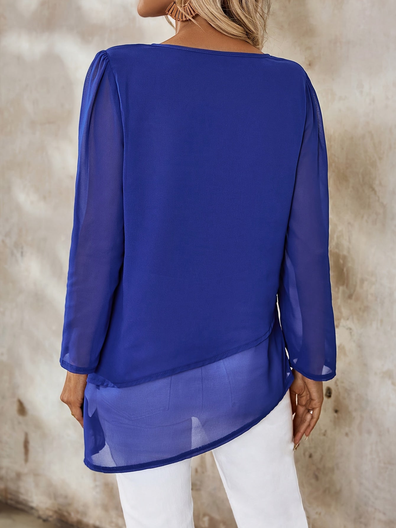 Corisande™ - Blouse Élégante à Double Couches avec Ourlet Asymétrique et Transparence Légère