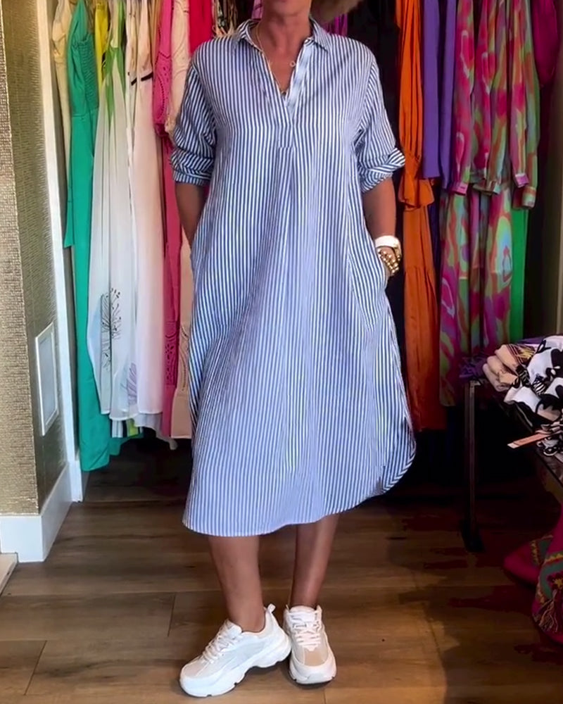 Cato™ - Robe Chemise Rayée à Col Revers