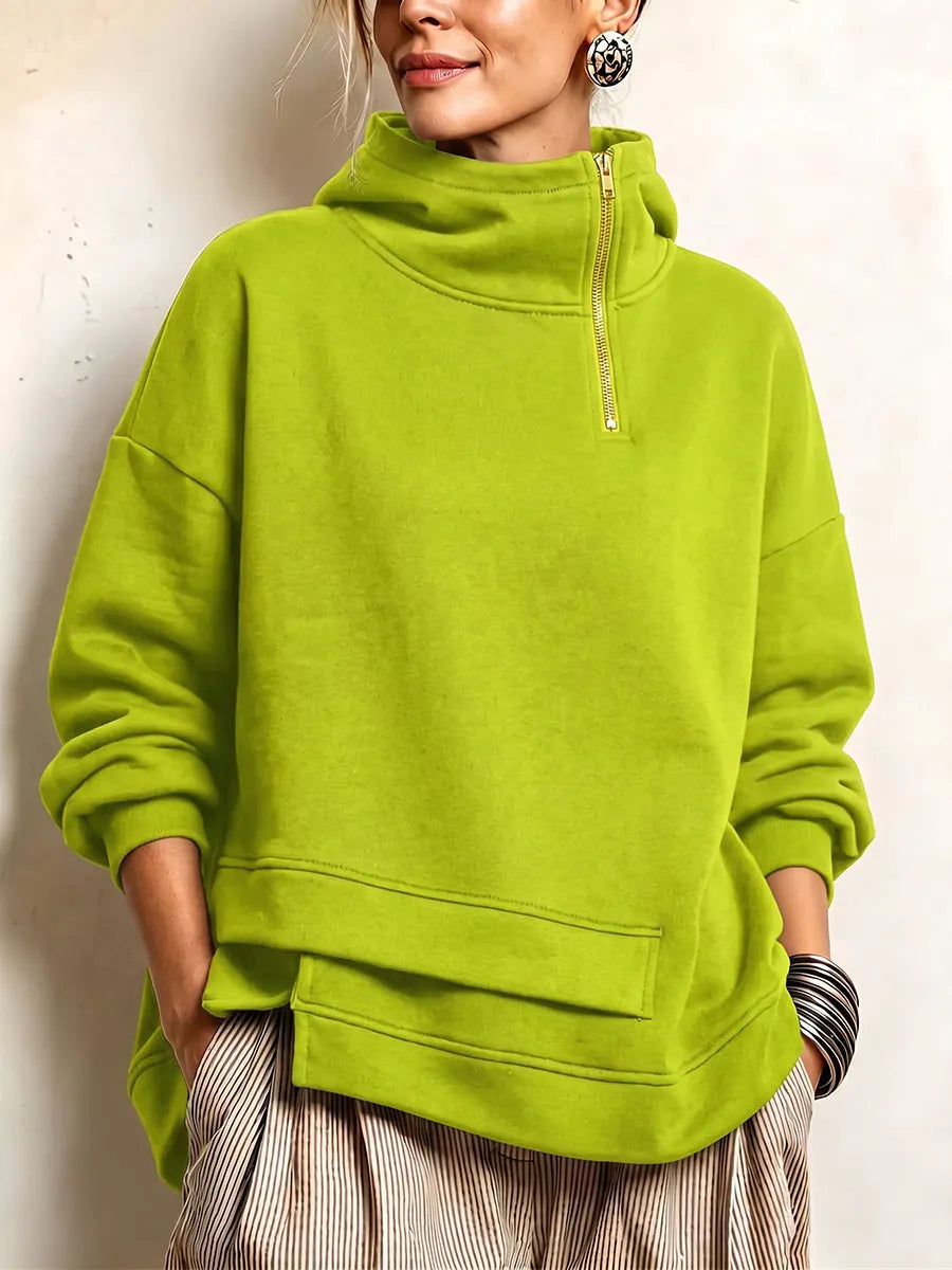 Janine - Sweat femme à col montant zippé et ourlet asymétrique