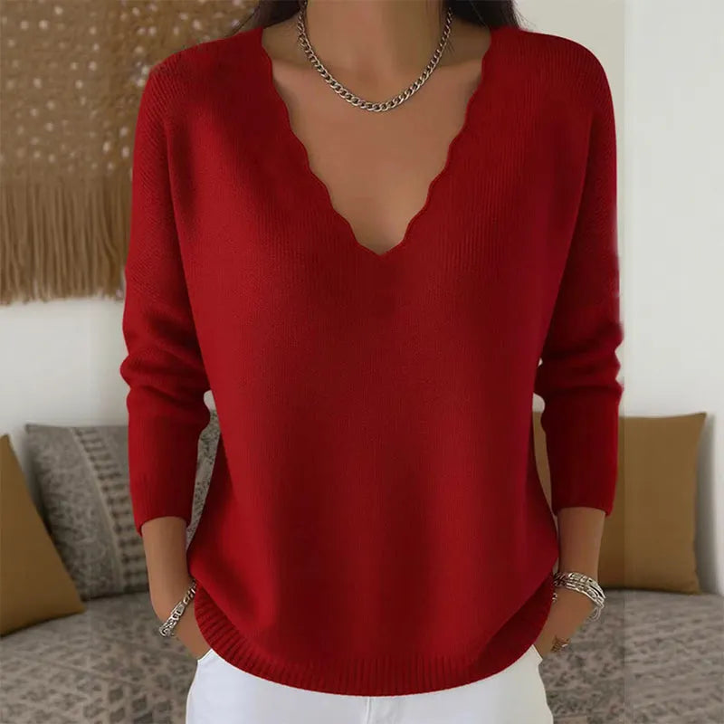 Gwen - Pull femme en maille avec col V