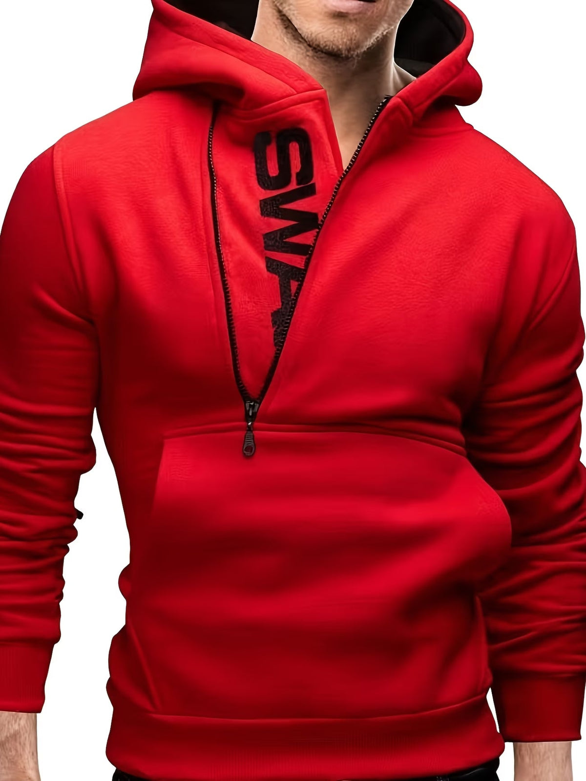 Loic - Sweat à capuche homme slim fit à zip asymétrique et imprimé