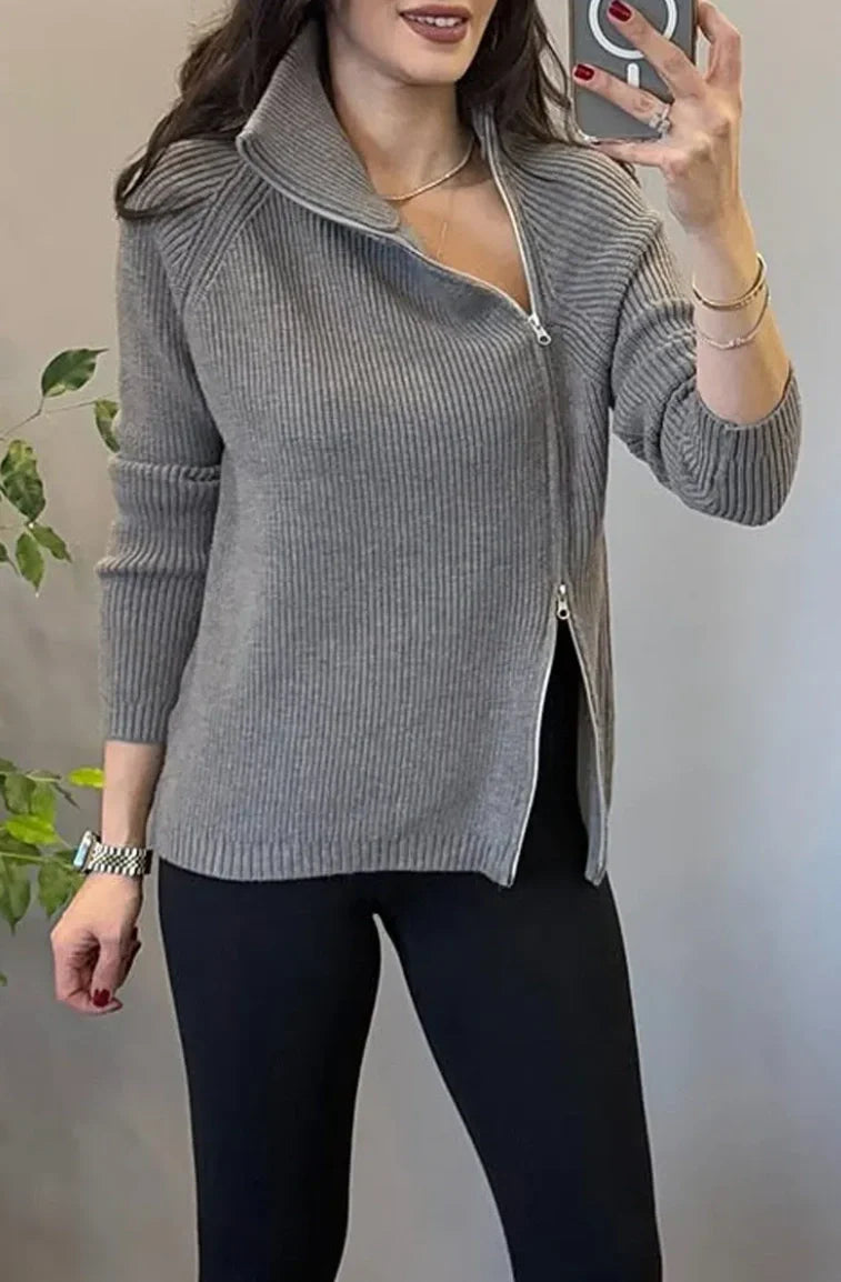 Lucienne™ - Pull Tricot Asymétrique à Double Fermeture Éclair