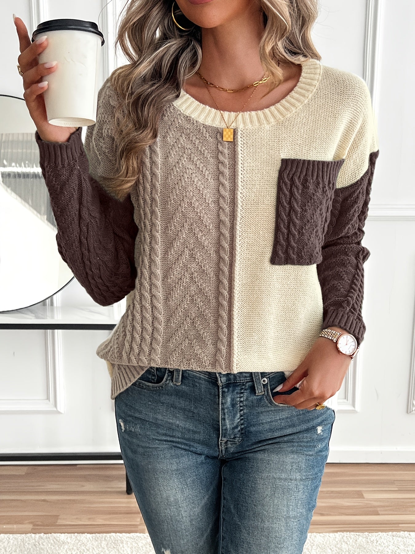 Maëlle™ - Pull Bicolore à Col Roulé