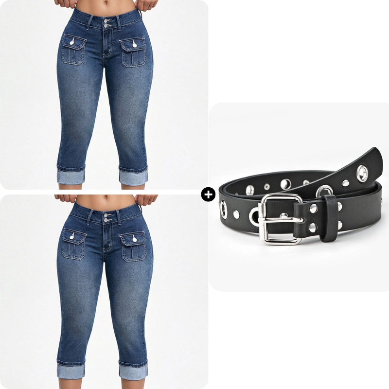 Tovixa™ - Pantalon Femme Capri Denim Stretch Coupe Ajustée Taille Mi Haute
