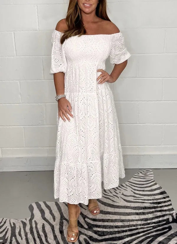 Melodie™ - Robe Évasée Élégante Unie avec Broderie