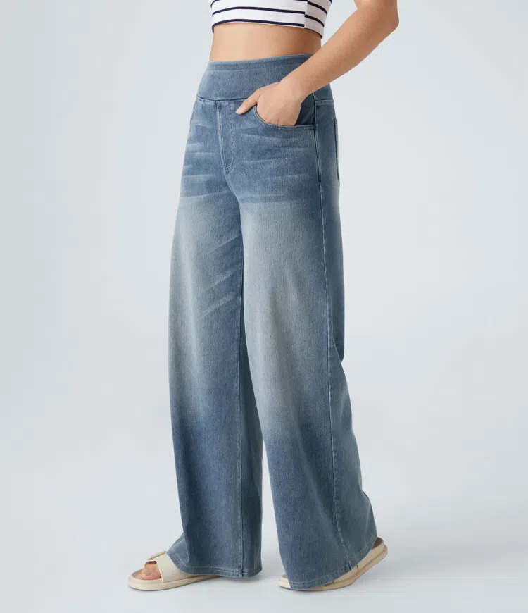 Ruvessa™ - Jean femme taille haute jambe large très extensible coupe moderne