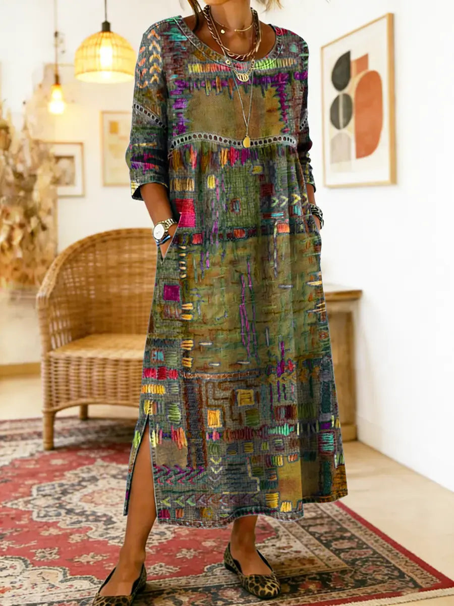 Lunethra™ - Robe Denim Patchwork Ethnique Femme