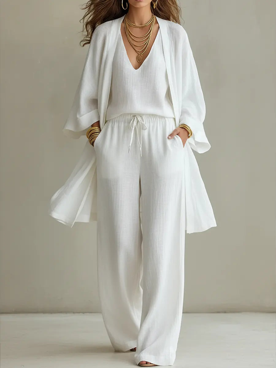 Solene™ - Ensemble Femme Coton Lin Minimaliste Haut Et Pantalon Élégant