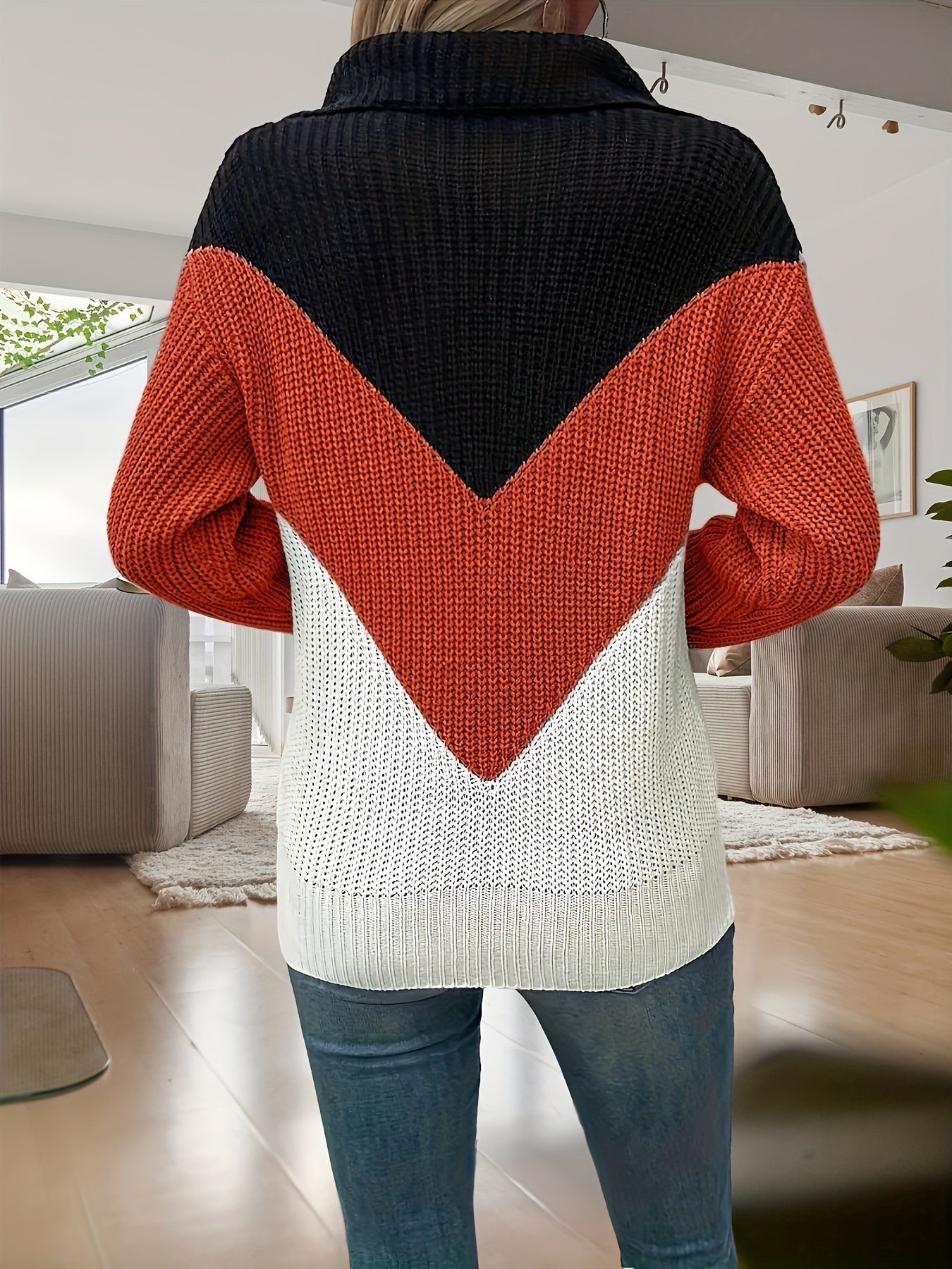 Faylinessa - Pull Tricot À Manches Longues Contrastées