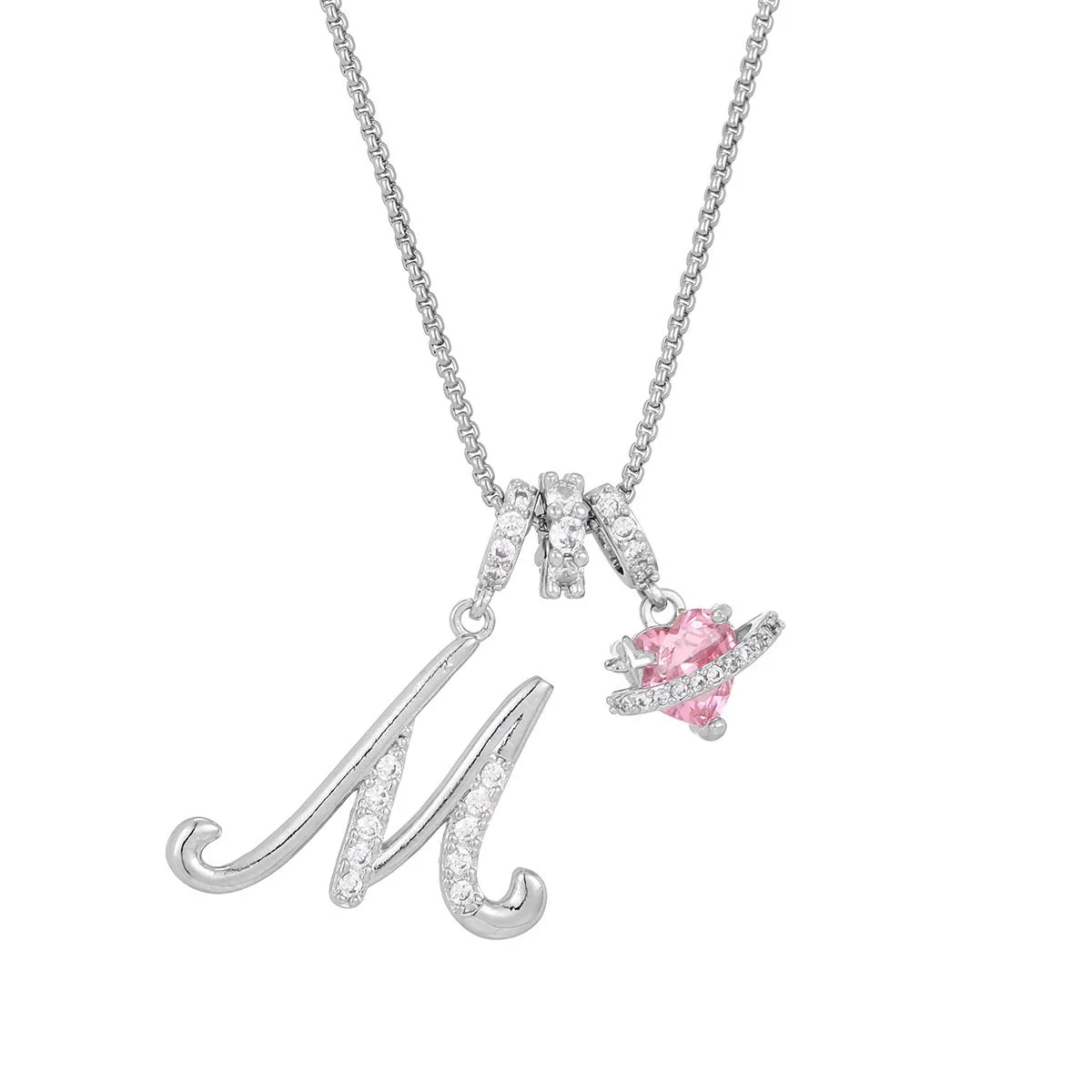 Carmelle™ - Collier Initiale Avec Cœur Rose Brillant