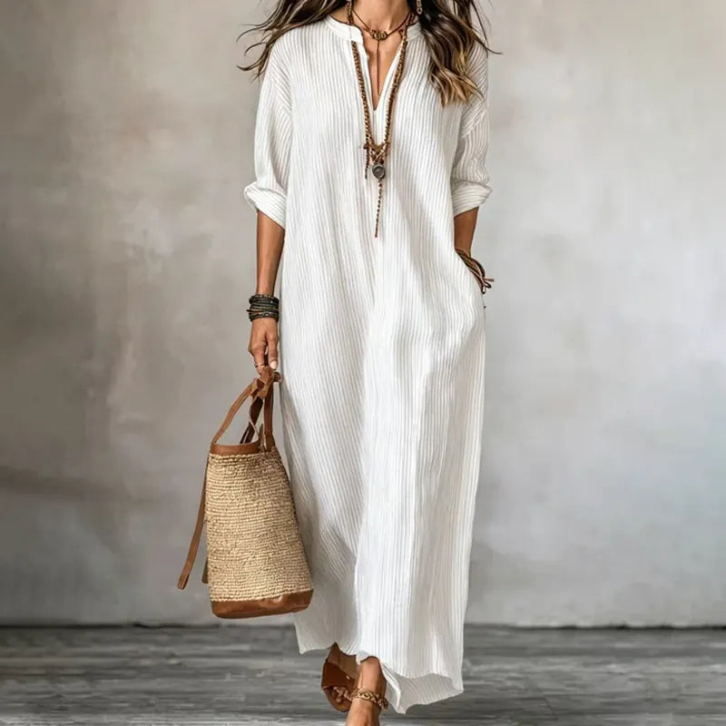 Amandine - Robe maxi femme rayée avec décolleté en V