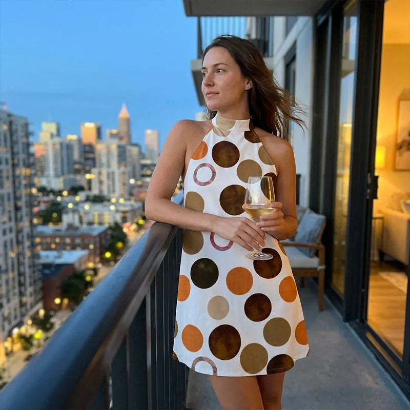 Olivene - Robe courte femme à pois avec col halter