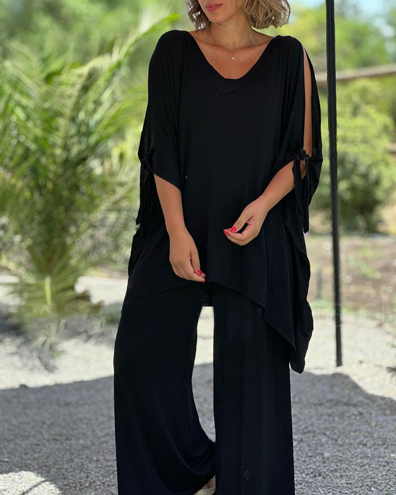 Ginevra™ - Ensemble décontracté deux pièces à décolleté en V et pantalon à jambes larges
