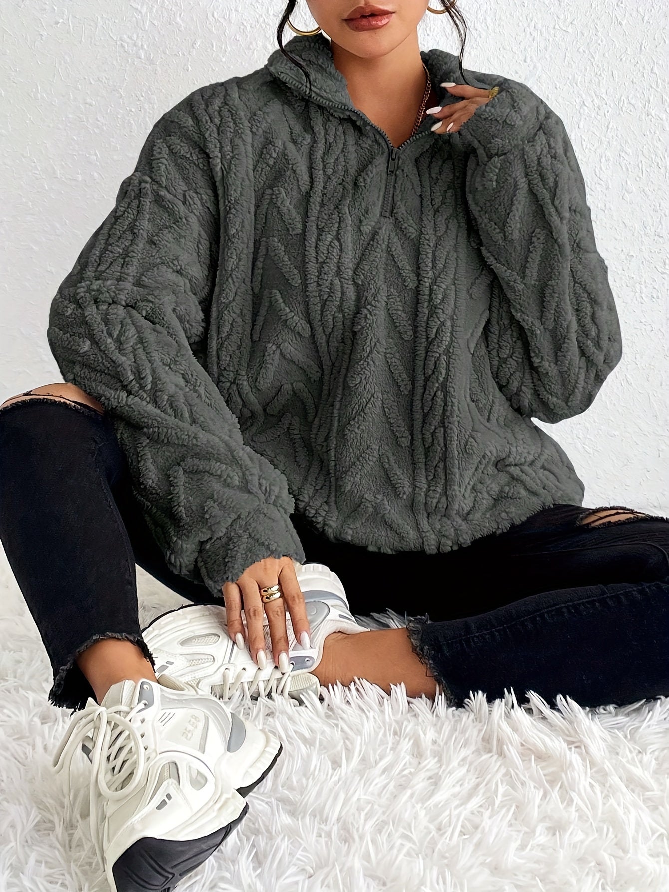 Claudette™ - Sweatshirt Luxe en Fleece à Tricot Cable