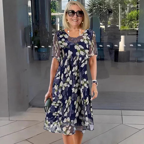 Loryxa™ - Robe femme chiffon floral élégante coupe fluide soirée
