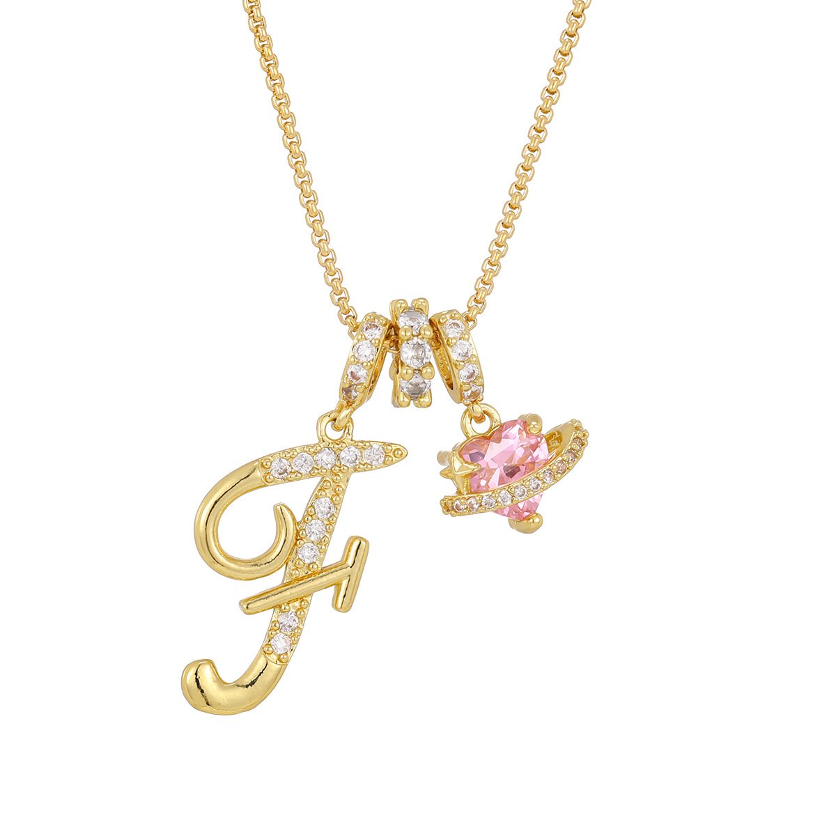 Carmelle™ - Collier Initiale Avec Cœur Rose Brillant