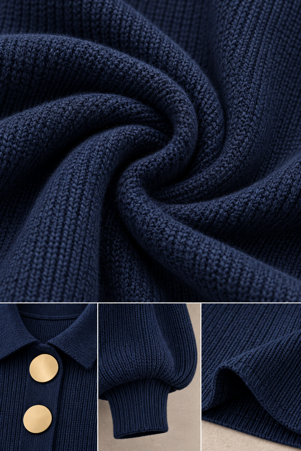 Bregt - Robe midi femme en tricot avec boutons dorés