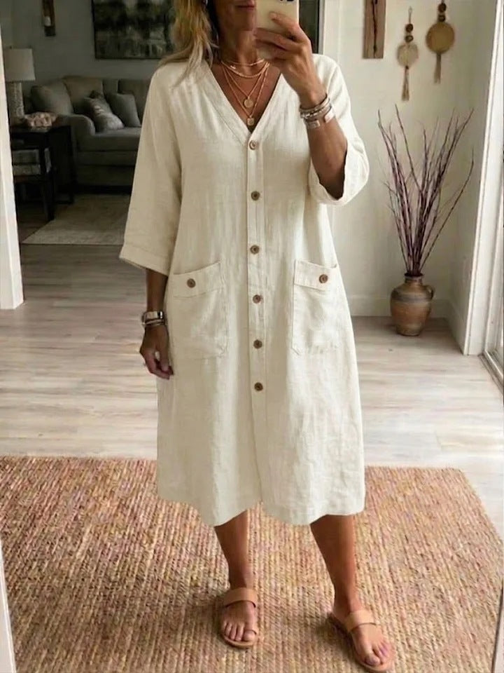 Oryssa™ - Robe Femme Ample Boutonnée Style Léger Pour Journée Active