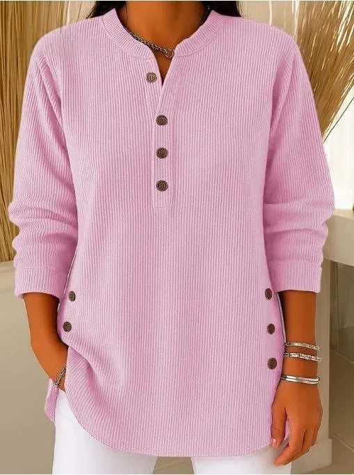 Noortje - Blouse femme texturée à boutons latéraux et manches longues