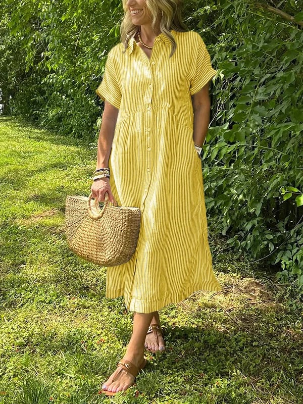 Melania™ - Robe chemise rayée avec revers et boutons | Avec poches fonctionnelles